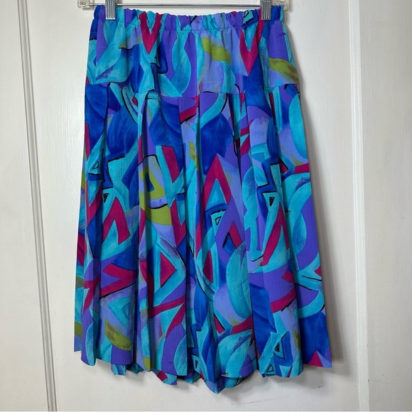 Vintage  Abstract 80’s print elastic waist midi skirt - Picture 4 of 6